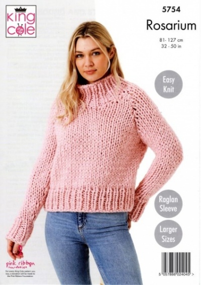 Knitting Pattern - King Cole 5754 - Rosarium Mega Chunky - Ladies Round and Stand Up Neck Sweaters
